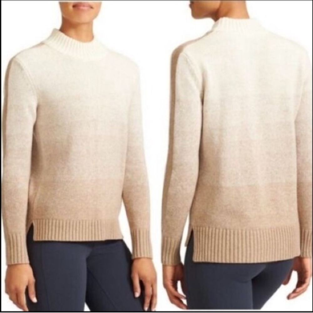 Athleta Tan Merino Ombre Mockneck Sunset Knit Sweater, Medium